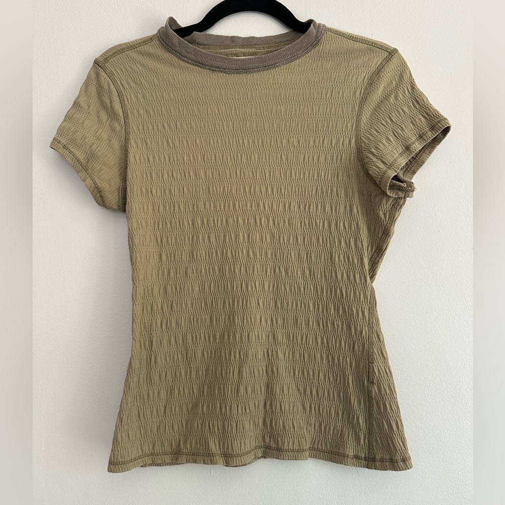 Gilded Intent Olive Green Puckered Textured Short Sleeve Top Medium
